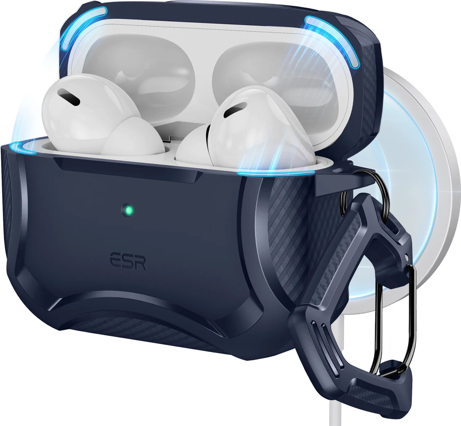 ESR AirPods Pro / Pro 2 kılıfı Cyber Armor Tough HaloLock MagSafe mavi, Bluetooth kulaklık aksesuarı, dayanıklı ve şık tasarım